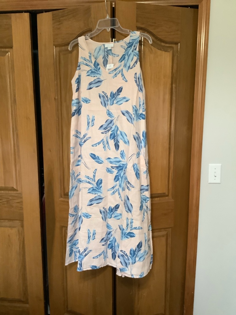 J. Jill Cream Maxi Dress with Blue Leaf Print